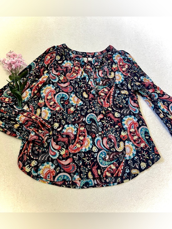 LOFT Tops - Loft Whimsical Metallic Paisley Long Sleeve Blouse - Small Petite
